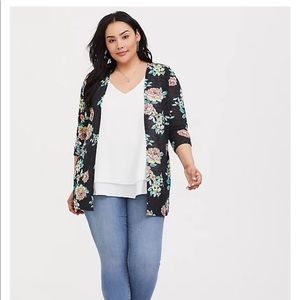 Torrid Black FLORAL HACCI KNIT CARDIGAN NWOT
